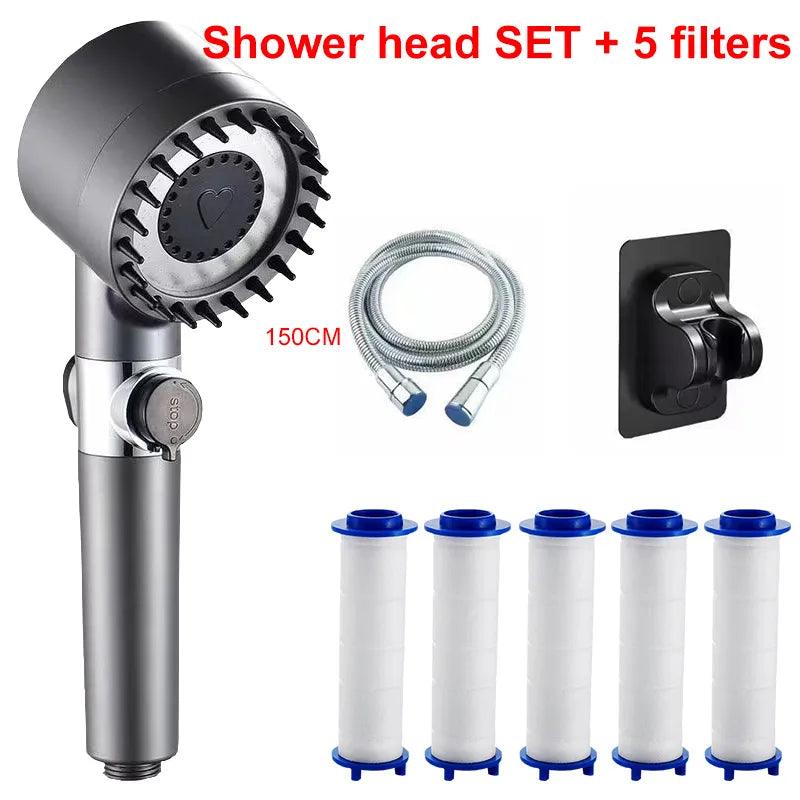 4 Modes Shower Head High Pressure Showerhead One-Key Stop Water Massage Shower Head With Filter Element Bathroom Accessories