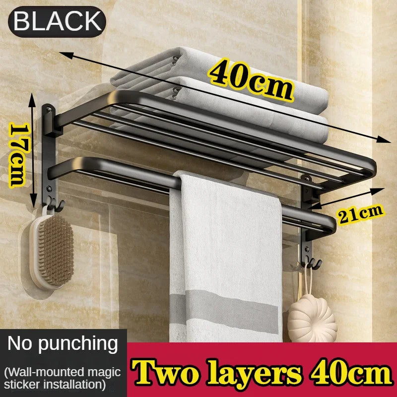 40/50/60CM No Drilling Towel Rack Movable Holder With Hook Wall Mount Shelf Aluminum Shower Hanger Rail Bathroom Accessories