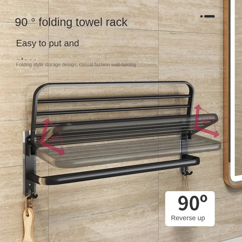 40/50/60CM No Drilling Towel Rack Movable Holder With Hook Wall Mount Shelf Aluminum Shower Hanger Rail Bathroom Accessories