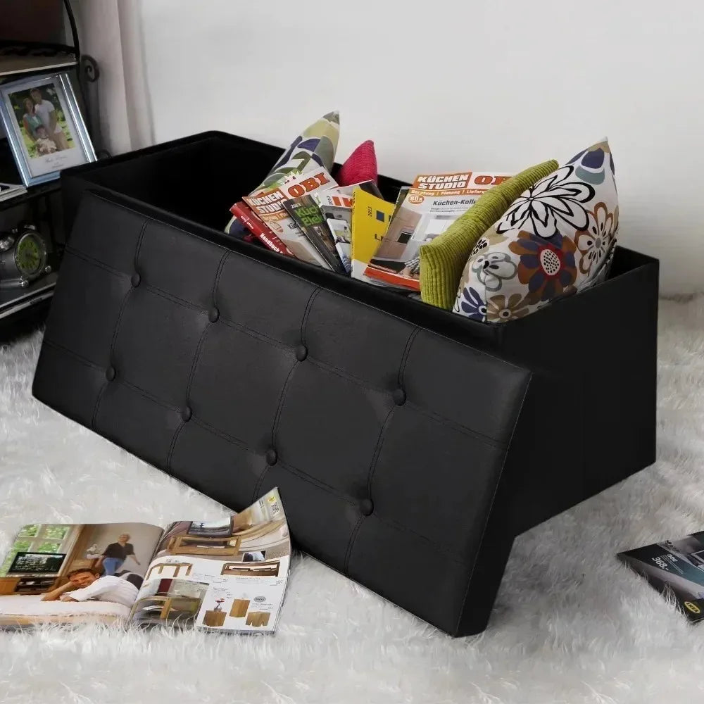 43" Storage Ottoman Bench Leather Footstool Hold up to 660lb for Bedroom Black