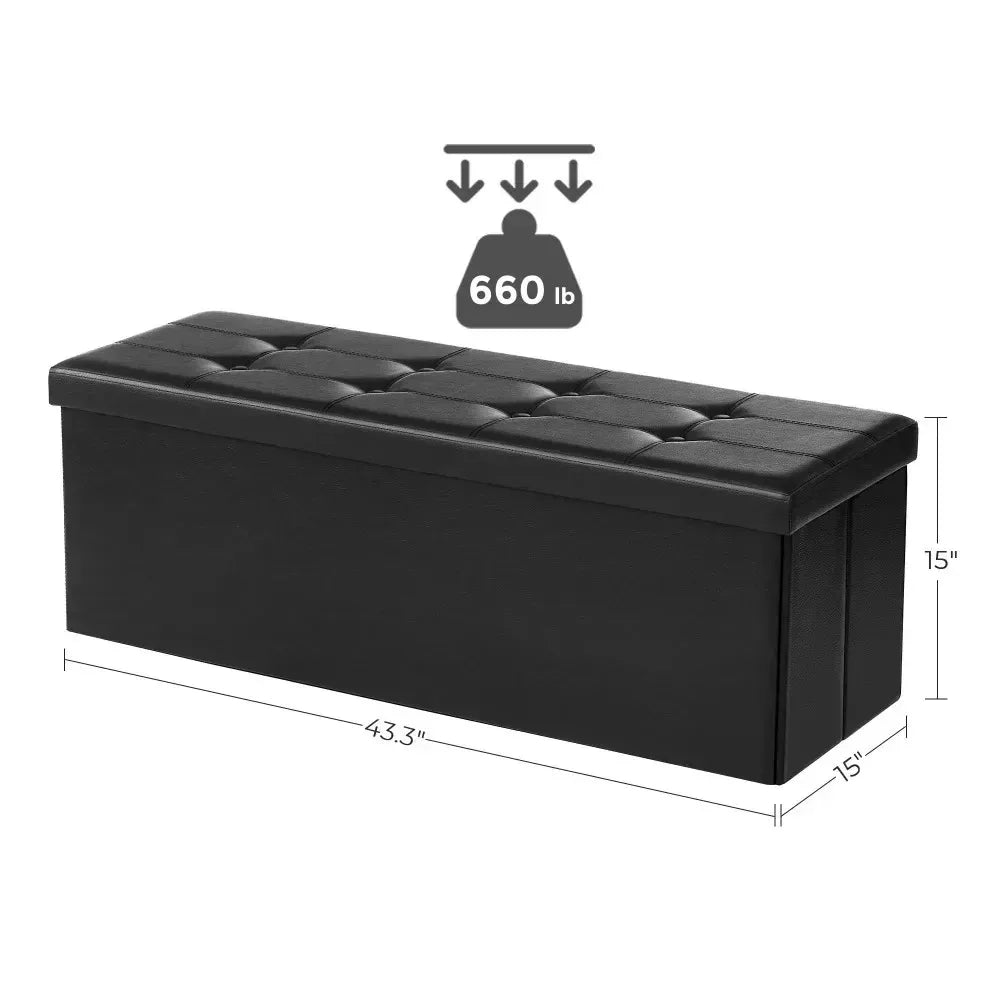 43" Storage Ottoman Bench Leather Footstool Hold up to 660lb for Bedroom Black