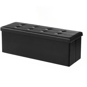 43" Storage Ottoman Bench Leather Footstool Hold up to 660lb for Bedroom Black