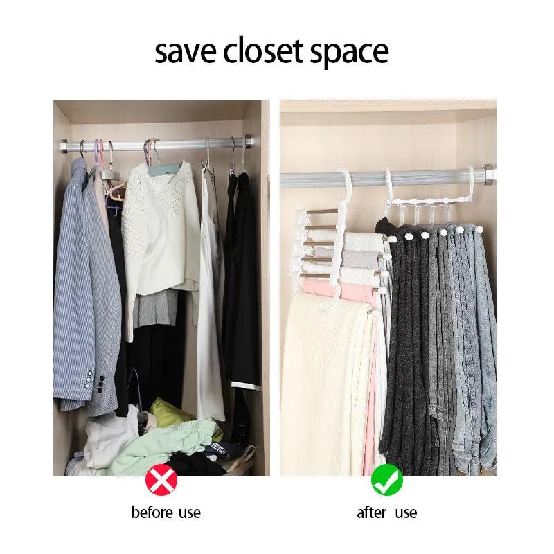 5 In 1 Magic Trousers Rack Closet Storage Organizer Multi-layer Pants Rack Folding Clothing Hanger Wardrobe Storage Organization