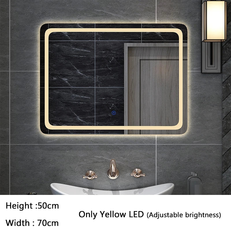 50X70cm Rectangular Smart Demist Bathroom Mirror 3 Color Adjustable LED Multifunction LIght With Brightness Sensory Switch