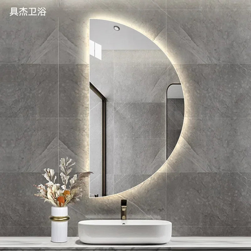 50cm diameter Wall Mirror Bathroom Luxury Half Round Toilet Nordic Mirror Light Cute Large Glass House Decorations