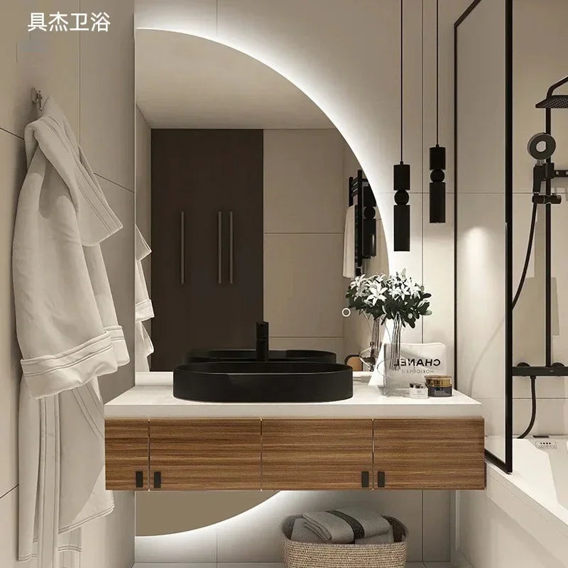 50cm diameter Wall Mirror Bathroom Luxury Half Round Toilet Nordic Mirror Light Cute Large Glass House Decorations