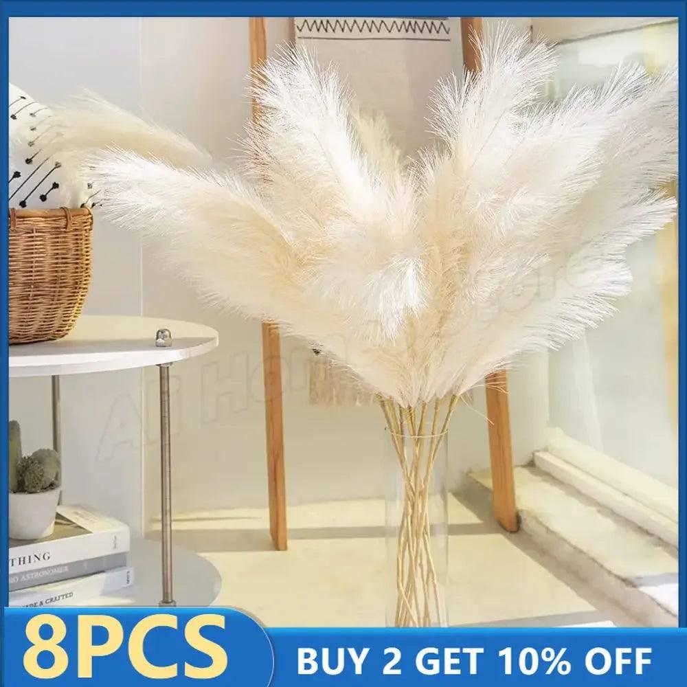 5/8PCS Artificial Flowers Christmas Decoration Fluffy Pampas Grass Boho Wedding Bouquet Home Vase Decor Fake Plant Reed Flower