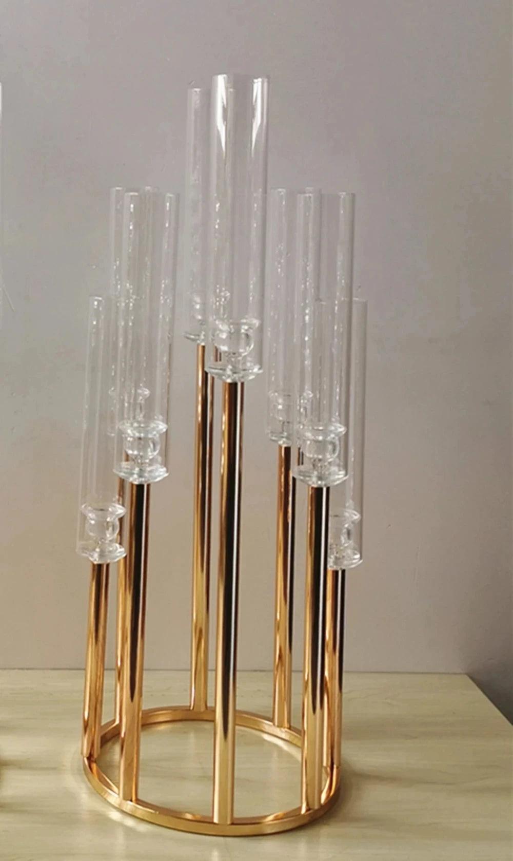 5pcs Metal Holders acrylic Candlesticks Flower Vases Wedding Table Centerpiece Pillar Stand Road Lead Party Decoration