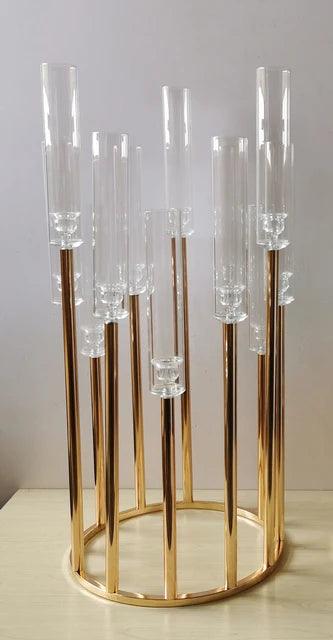 5pcs Metal Holders acrylic Candlesticks Flower Vases Wedding Table Centerpiece Pillar Stand Road Lead Party Decoration