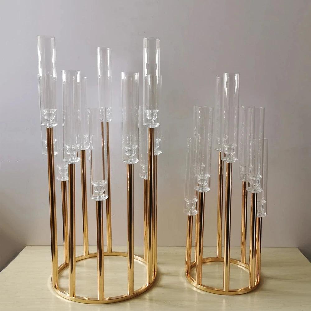 5pcs Metal Holders acrylic Candlesticks Flower Vases Wedding Table Centerpiece Pillar Stand Road Lead Party Decoration