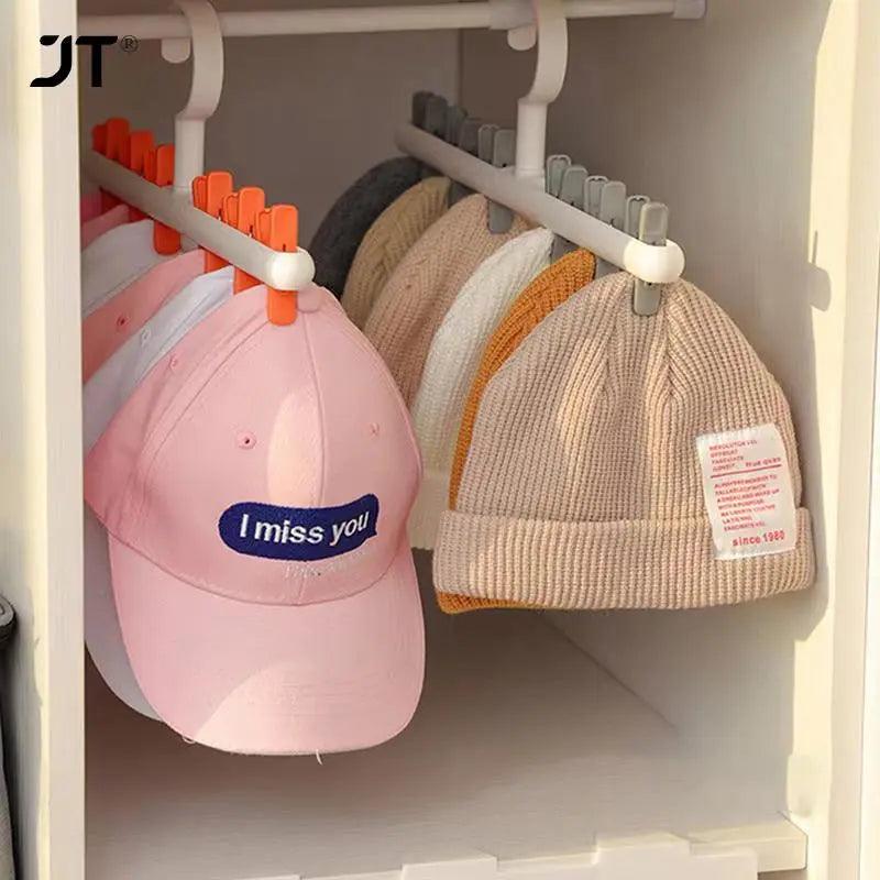 6 Clips Hats Socks Organizer Rack Hanging Peaked Cap Scarf Storage Rack Hanger Multifunctional Closet Wardrobe Storage Holder