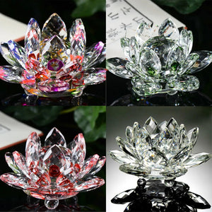 60mm Crystal Lotus Flower Glass Figurines Flowers Candle Tea Light Holder Paperweight Ornament Feng Shui Decorative Collection