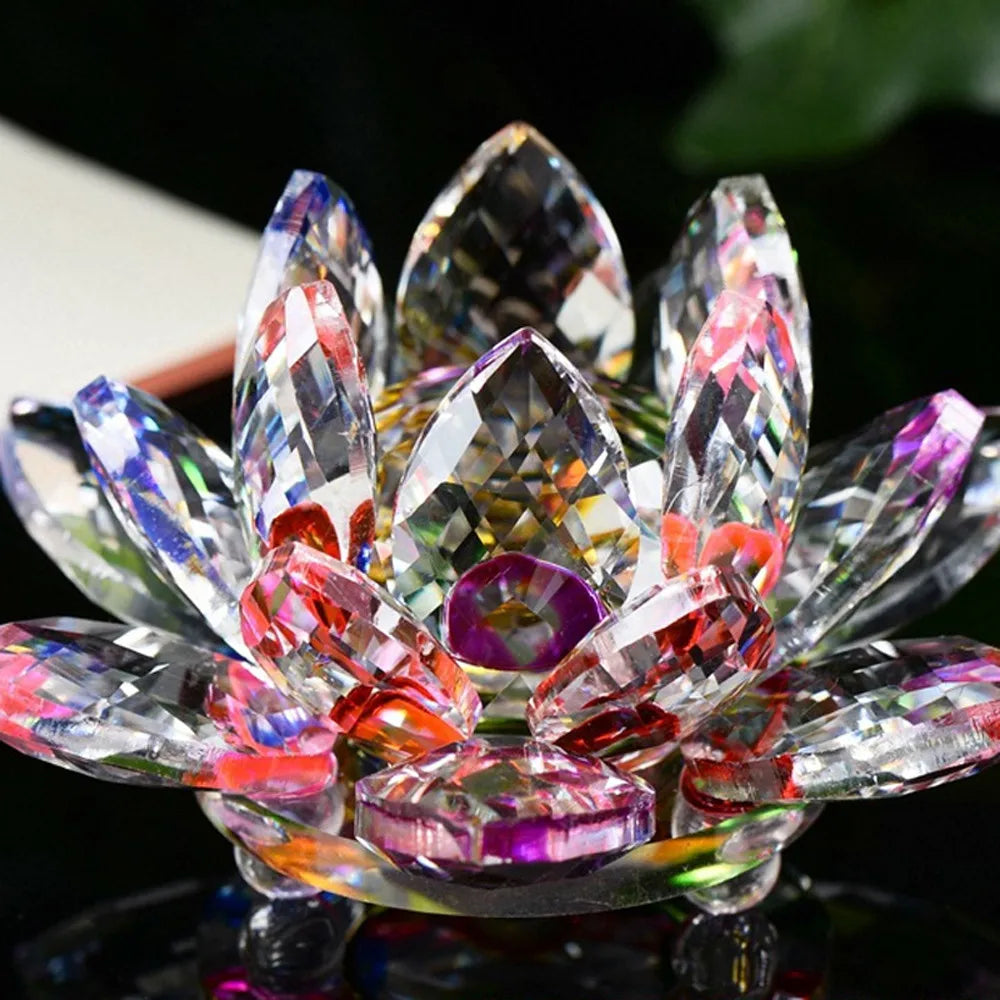 60mm Crystal Lotus Flower Glass Figurines Flowers Candle Tea Light Holder Paperweight Ornament Feng Shui Decorative Collection