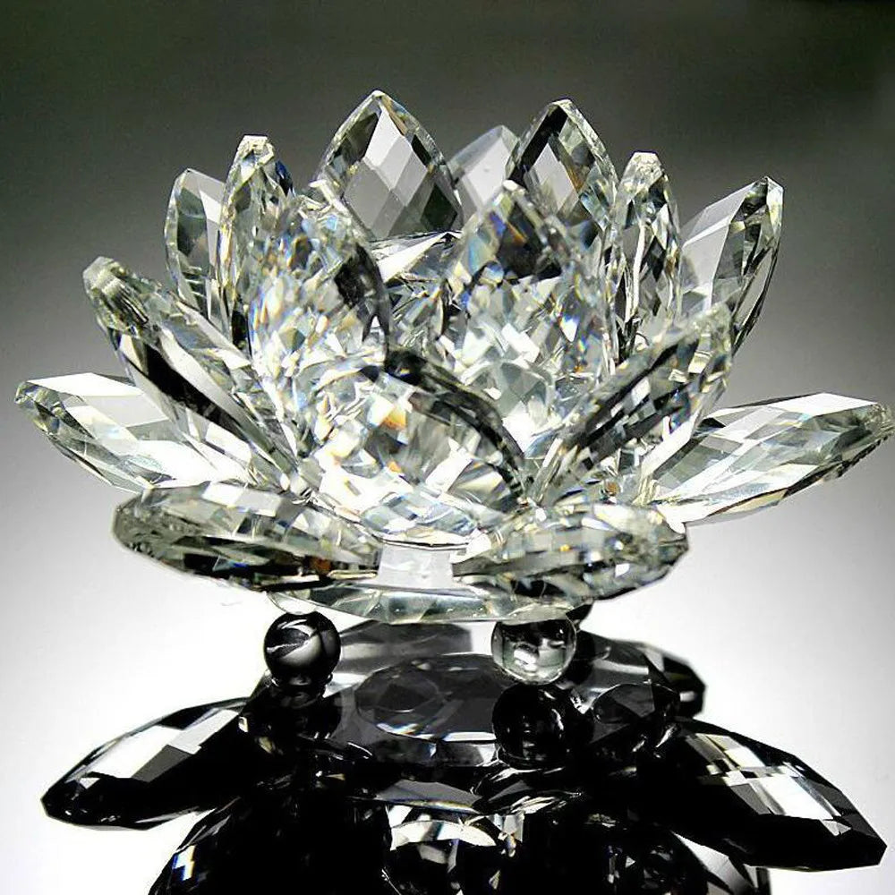 60mm Crystal Lotus Flower Glass Figurines Flowers Candle Tea Light Holder Paperweight Ornament Feng Shui Decorative Collection