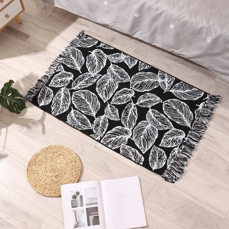 60x90cm Retro Bohemian Hand Woven Tassel Carpet for Home Living Room Window Bedside Linen Rug Table Runner Door Mat Home Decor