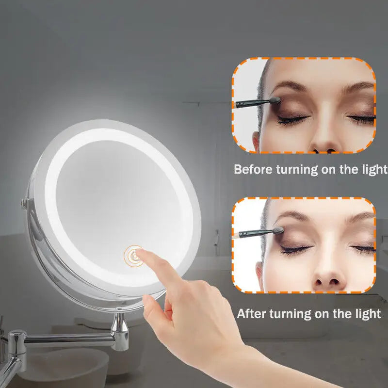 7 Inch Wall Mounted Bathroom Mirror Adjustable LED Makeup Mirror 10X Magnifying Touch Vanity Cosmetic Mirrors with Light