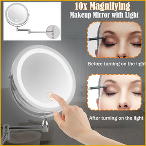 7 Inch Wall Mounted Bathroom Mirror Adjustable LED Makeup Mirror 10X Magnifying Touch Vanity Cosmetic Mirrors with Light