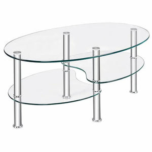 ALPULON Tempered Glass Coffee Table Oval 3-Tier Steel Tea Table for Home Living Room Office coffee table for living room