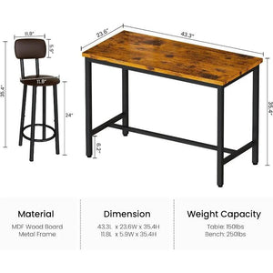 AWQM Bar Table and 4 Chairs Set Industrial Counter Height Pub Table with Bar 5 Pieces Dining Set Home Kitchen Breakfast