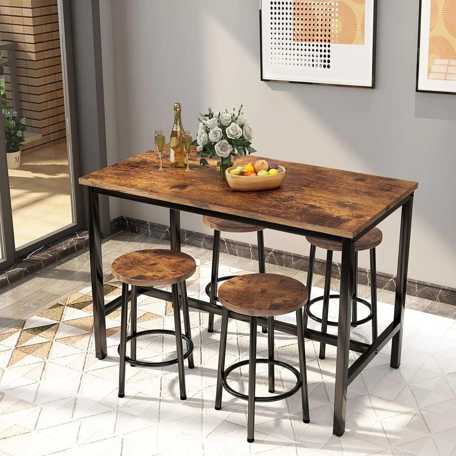 AWQM Bar Table and Chairs Set Industrial Counter Height Pub Table with 4 Chairs Table Set Home Kitchen Breakfast Table,