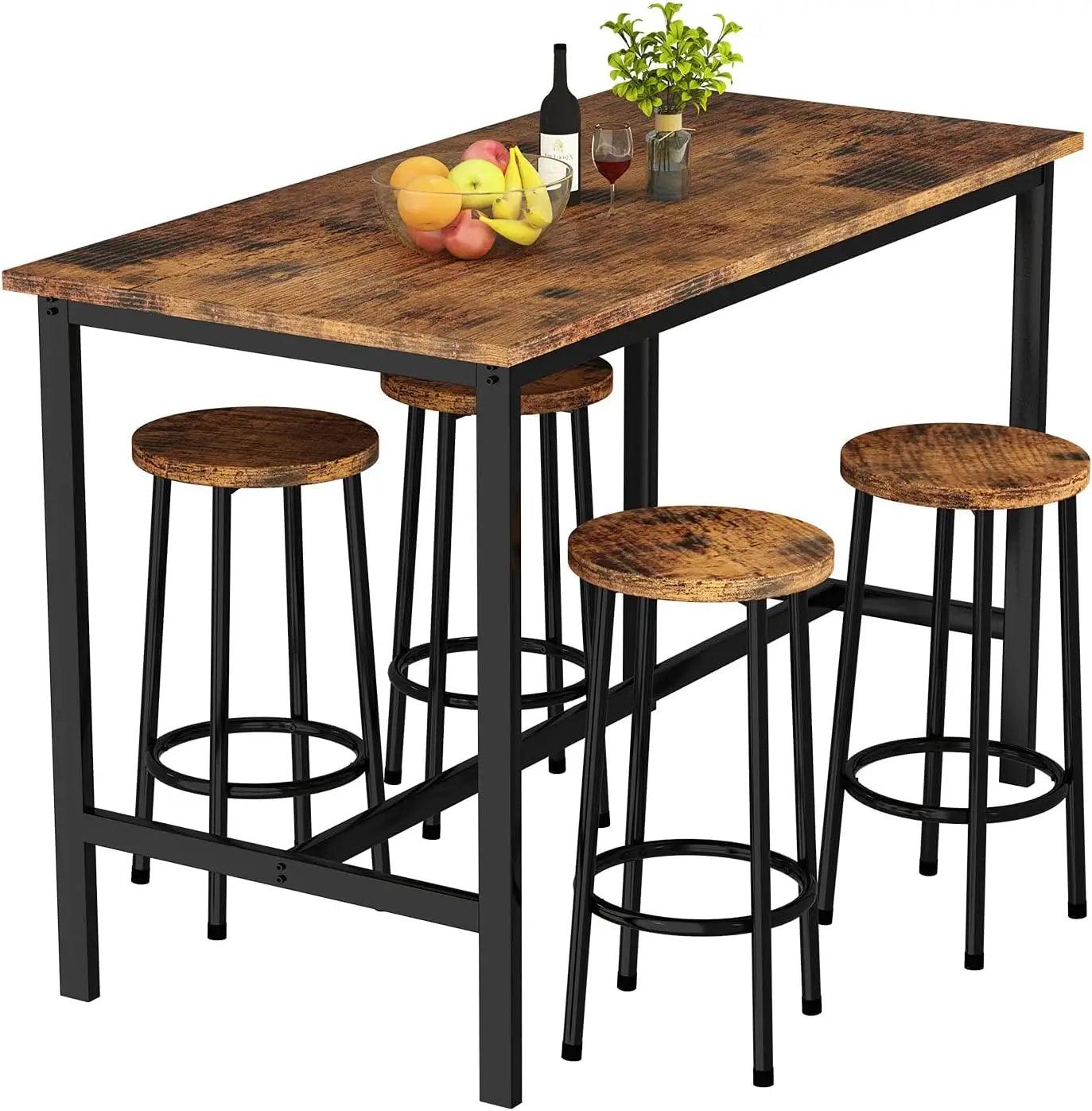 AWQM Bar Table and Chairs Set Industrial Counter Height Pub Table with 4 Chairs Table Set Home Kitchen Breakfast Table,