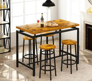 AWQM Bar Table and Chairs Set Industrial Counter Height Pub Table with 4 Chairs Table Set Home Kitchen Breakfast Table,