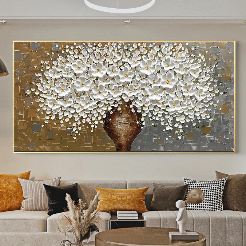 Abstract Oil Painting Print on Canvas Painting White Flower Posters and PrintsModern Floral Wall Art for Living Room Decor