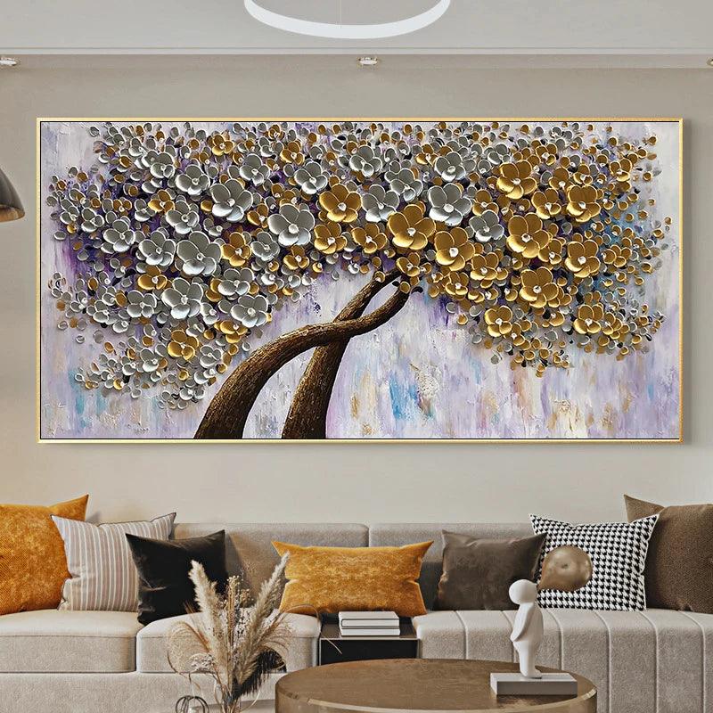 Abstract Oil Painting Print on Canvas Painting White Flower Posters and PrintsModern Floral Wall Art for Living Room Decor