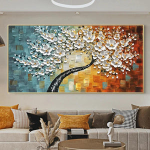 Abstract Oil Painting Print on Canvas Painting White Flower Posters and PrintsModern Floral Wall Art for Living Room Decor