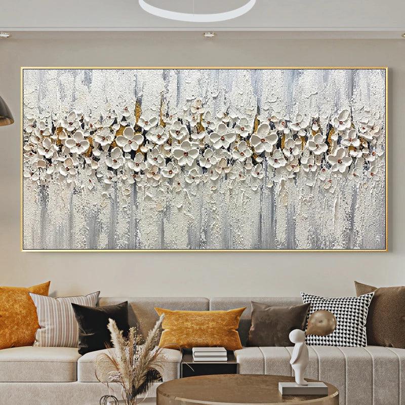 Abstract Oil Painting Print on Canvas Painting White Flower Posters and PrintsModern Floral Wall Art for Living Room Decor