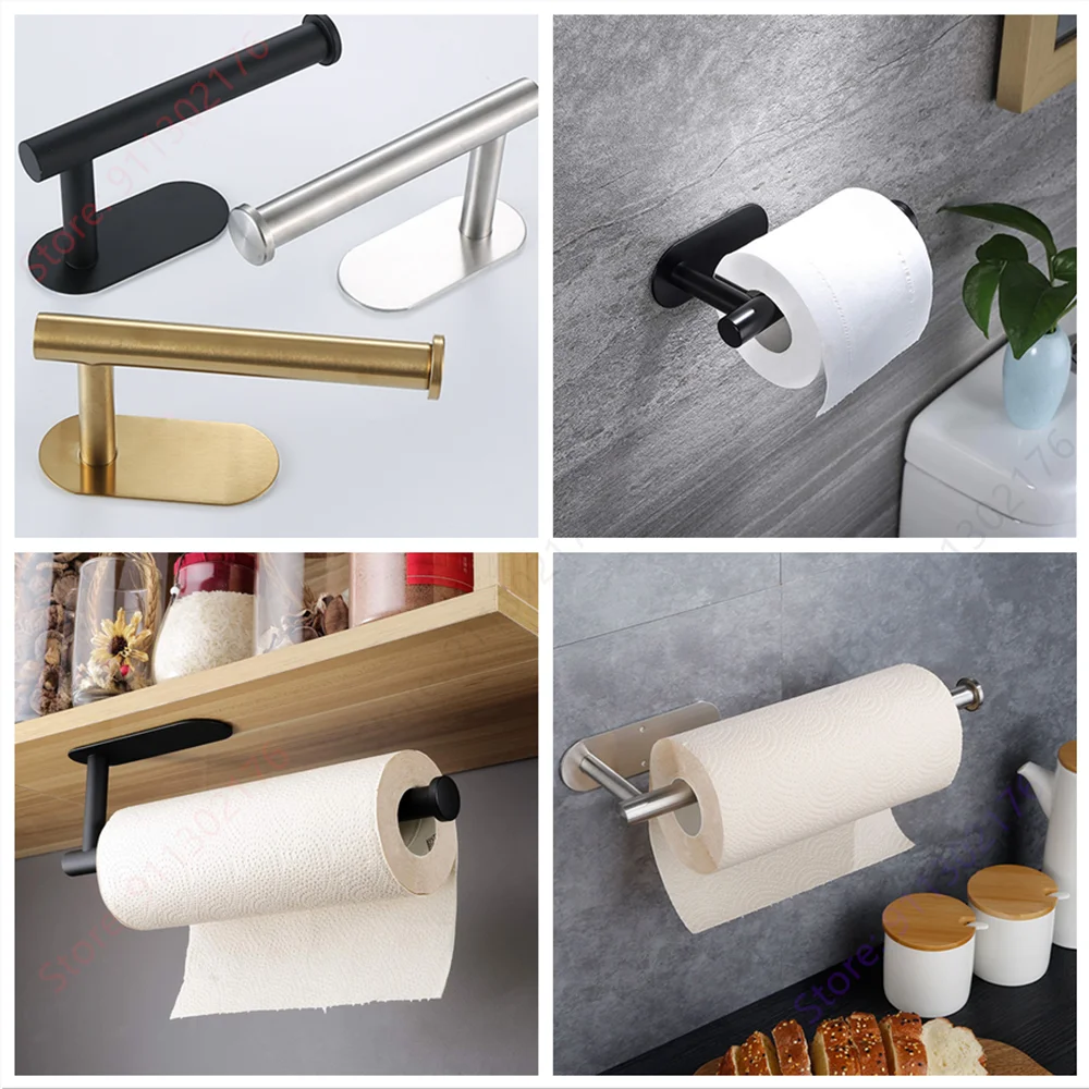 Adhesive Paper Towel Holder For Kitchen Napkin Rack Toilet Paper Holder Tissue Dispenser Cabinet Storage Bathroom Accessories