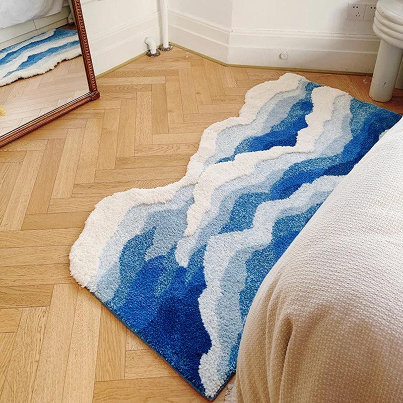 Aesthetic Tufting Ocean Bedroom Rug Soft Fluffy Scenic Wave Bedside Carpet Floor Pad Mat Doormat Home Room Decor