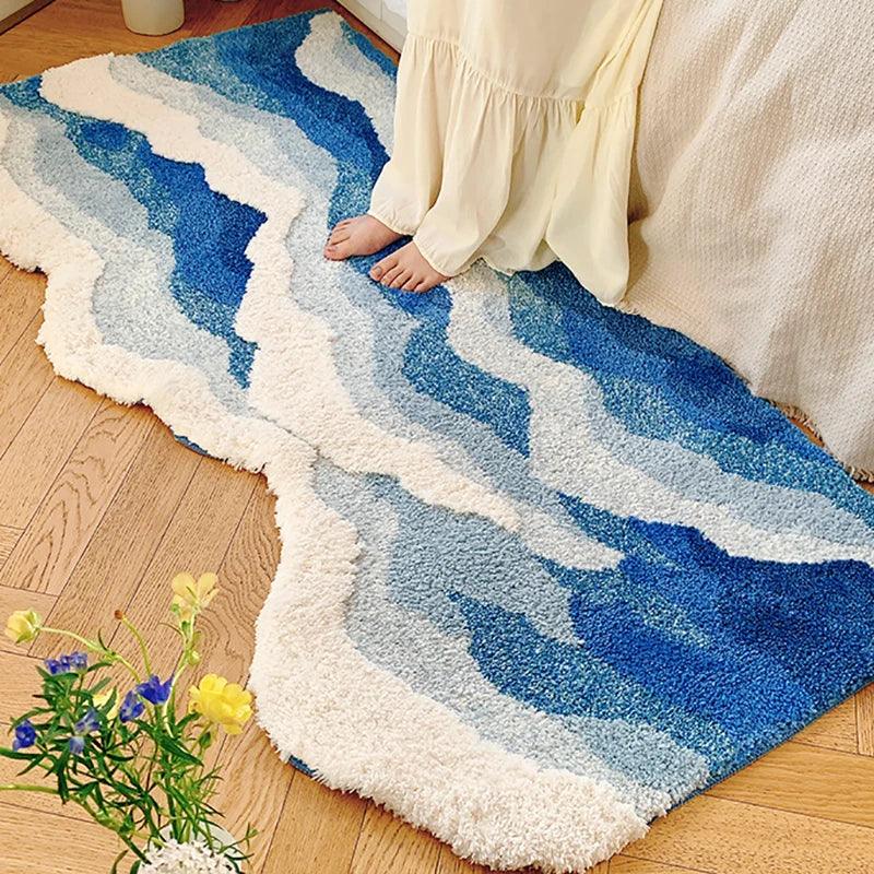 Aesthetic Tufting Ocean Bedroom Rug Soft Fluffy Scenic Wave Bedside Carpet Floor Pad Mat Doormat Home Room Decor