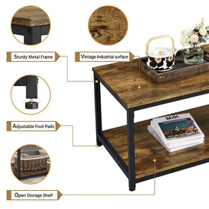 Alden Design Industrial Coffee Table with Storage Shelf, Rustic Brown