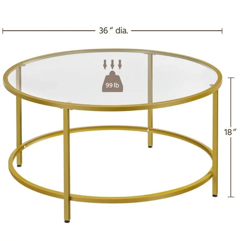 Alden Design Round Modern Glass-Top Coffee Table, Gold side table