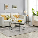 Alden Design Round Modern Glass-Top Coffee Table, Gold side table