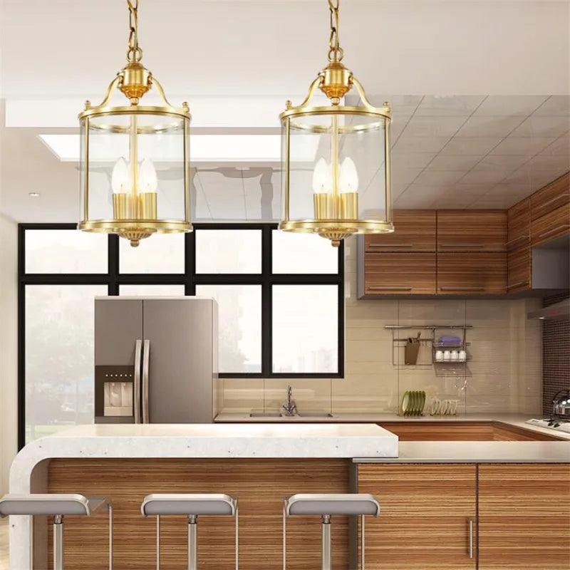 American Country Style Hanging Lamp Interior Lighting Fixtures Pendant Lights Bronze Glass Chandeliers For Living Dinner Room