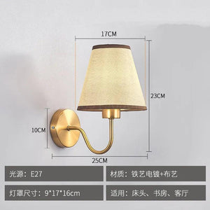 American Fabric Wall Lamp Cloth Lampshade LED Lights Sconces Bedroom Bedside Lamp Living Room Stair Home Decor Interior Lighting