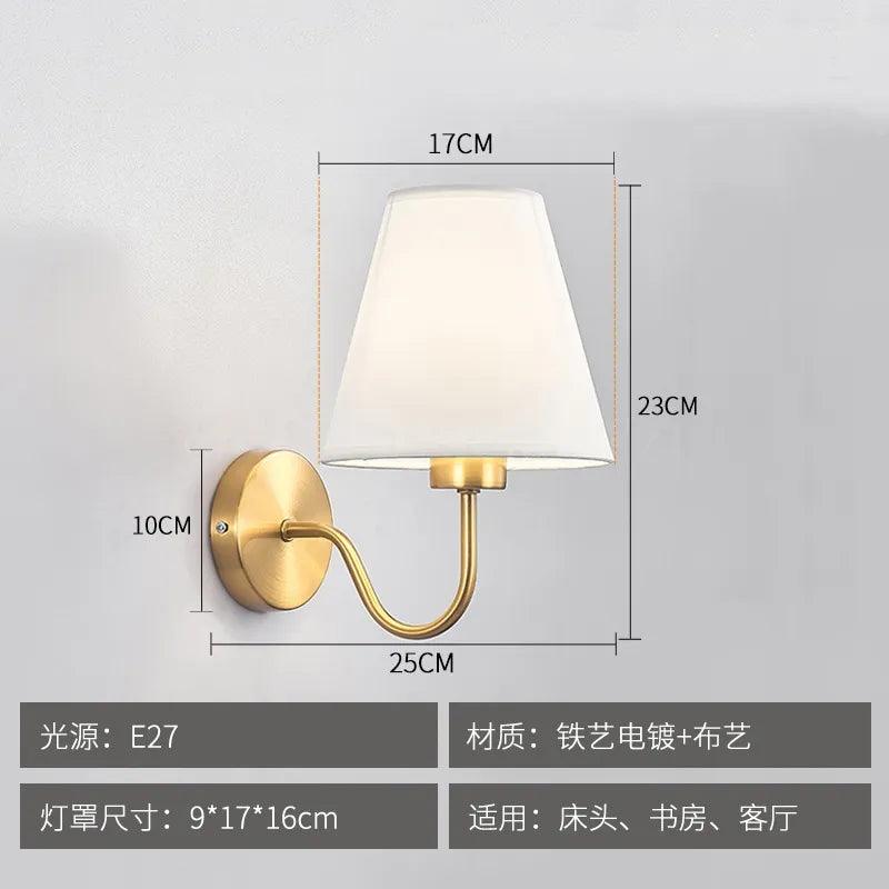 American Fabric Wall Lamp Cloth Lampshade LED Lights Sconces Bedroom Bedside Lamp Living Room Stair Home Decor Interior Lighting