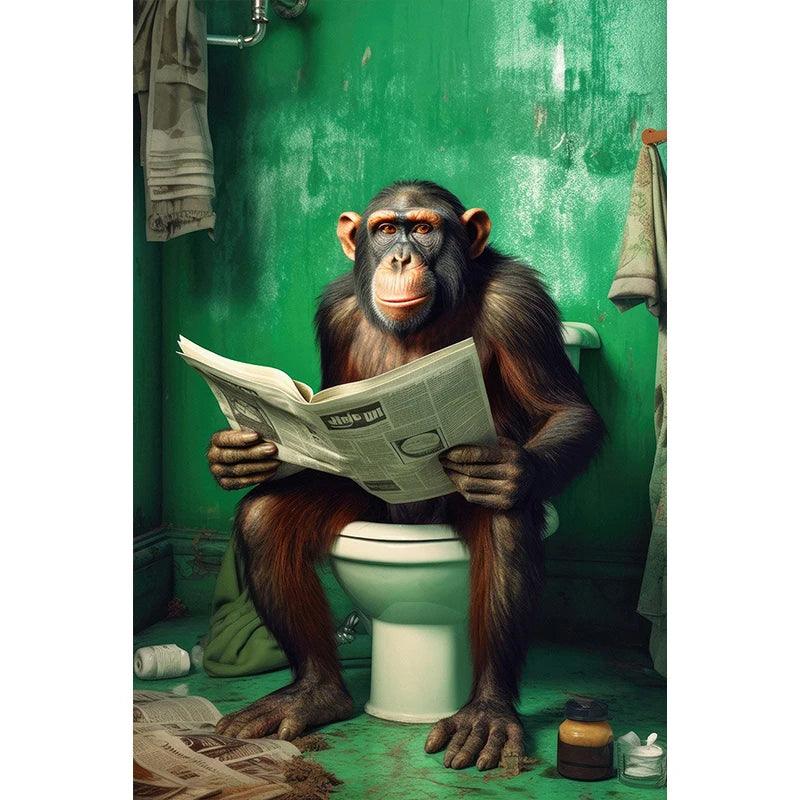 Animal Funny Series Art Wall Decor Poster Print Canvas Painting Chimpanzee Cat Dog Picture For Bathroom Toilet Room Home Cuadros