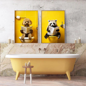 Animal Funny Series Art Wall Decor Poster Print Canvas Painting Chimpanzee Cat Dog Picture For Bathroom Toilet Room Home Cuadros