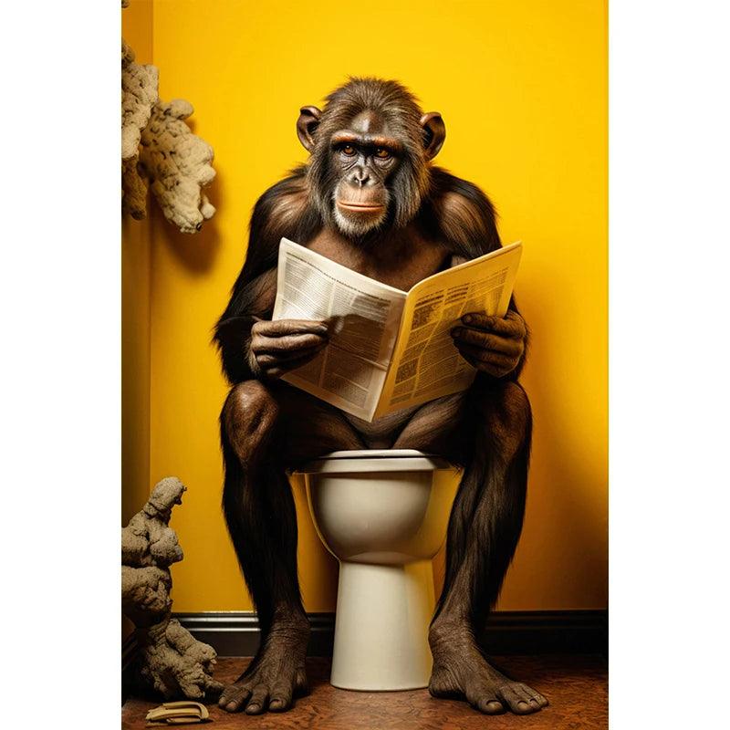 Animal Funny Series Art Wall Decor Poster Print Canvas Painting Chimpanzee Cat Dog Picture For Bathroom Toilet Room Home Cuadros