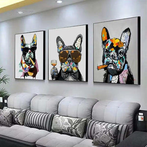 Animal Mural Smoking French Bulldog Graffiti Canvas Painting Prints Poster Abstract Cool Dog Wall Art Pictures Living Room Decor