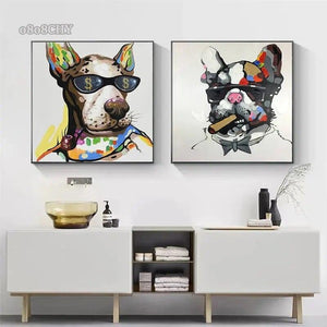 Animal Mural Smoking French Bulldog Graffiti Canvas Painting Prints Poster Abstract Cool Dog Wall Art Pictures Living Room Decor