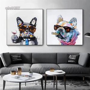 Animal Mural Smoking French Bulldog Graffiti Canvas Painting Prints Poster Abstract Cool Dog Wall Art Pictures Living Room Decor