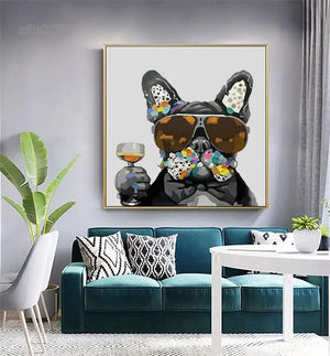 Animal Mural Smoking French Bulldog Graffiti Canvas Painting Prints Poster Abstract Cool Dog Wall Art Pictures Living Room Decor