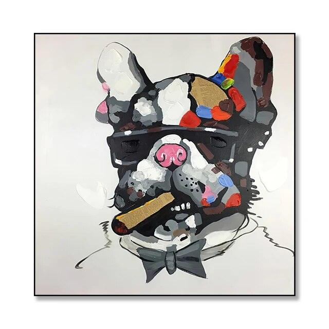 Animal Mural Smoking French Bulldog Graffiti Canvas Painting Prints Poster Abstract Cool Dog Wall Art Pictures Living Room Decor