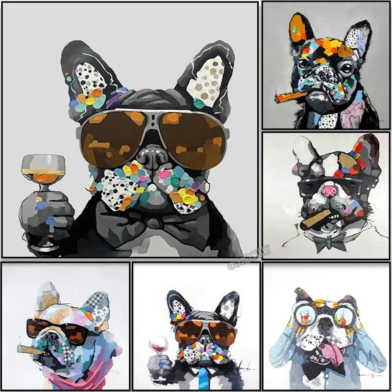 Animal Mural Smoking French Bulldog Graffiti Canvas Painting Prints Poster Abstract Cool Dog Wall Art Pictures Living Room Decor