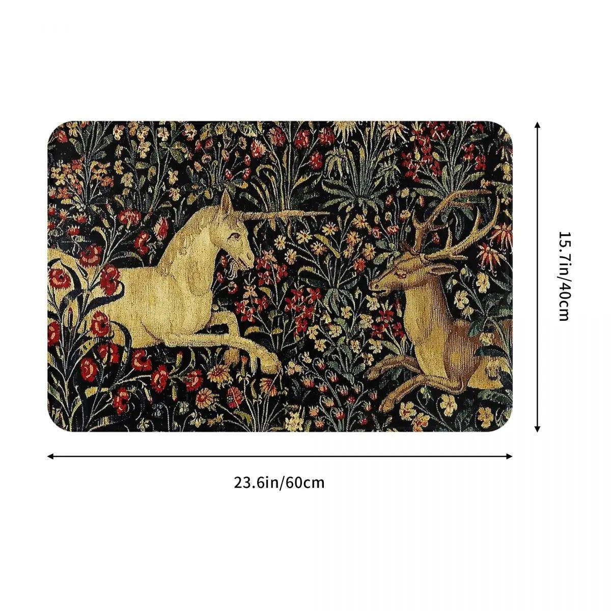 Art Bedroom Mat Medieval Unicorn Midnight Floral Tapestry Doormat Kitchen Carpet Balcony Rug Home Decor