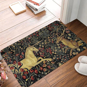 Art Bedroom Mat Medieval Unicorn Midnight Floral Tapestry Doormat Kitchen Carpet Balcony Rug Home Decor